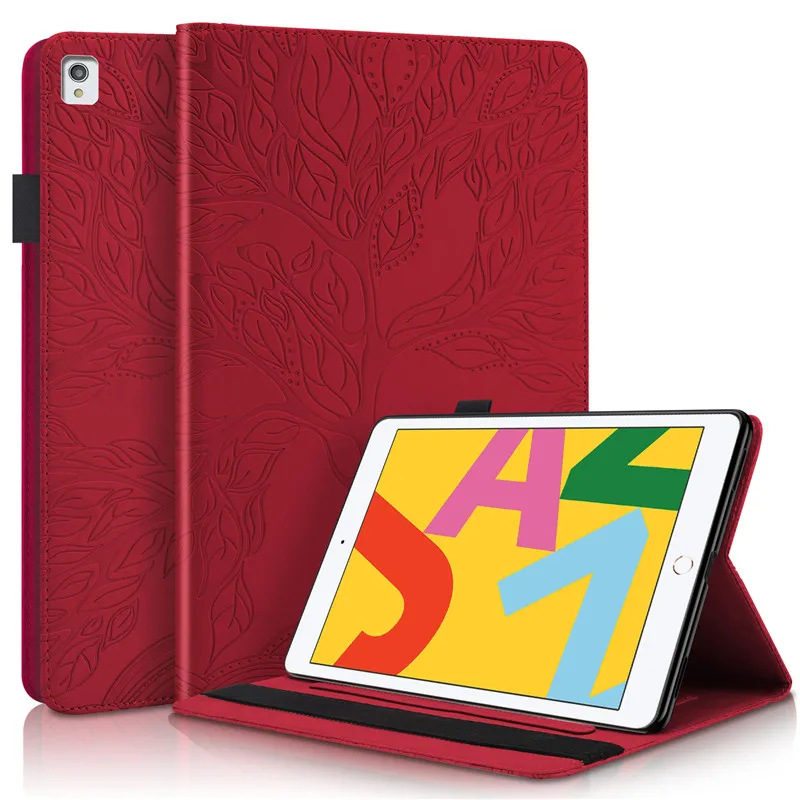étui rabat en cuir motif arbre gaufré pour ipad
