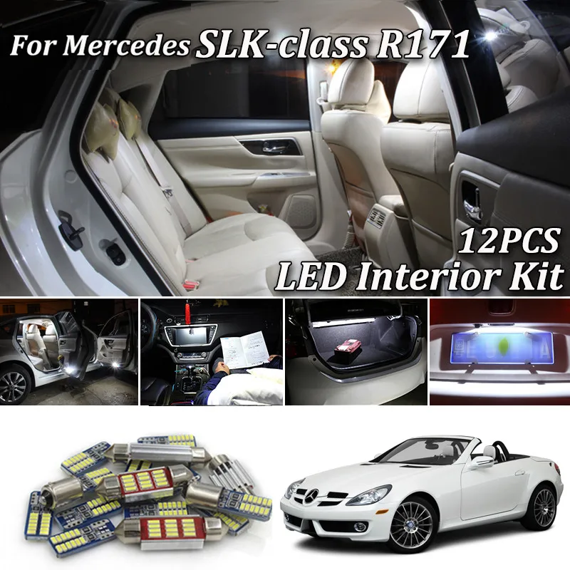 12 шт. Canbus Белый Автомобильный светодиодный интерьерная посылка для Mercedes SLK КЛАСС R171 AMG светодиодный комплект для внутреннего освещения 2004-2010