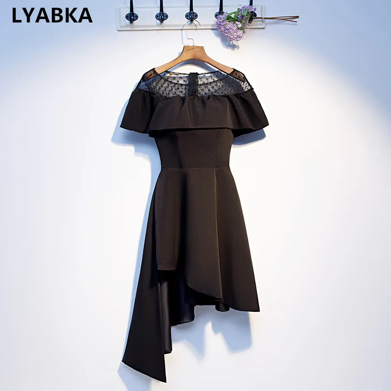 Черный Gala Jurken vestidos de baile Асимметричные черные платья для выпускного вечера Вечернее с глубоким вырезом элегантное платье для выпускного короткое - Цвет: Черный