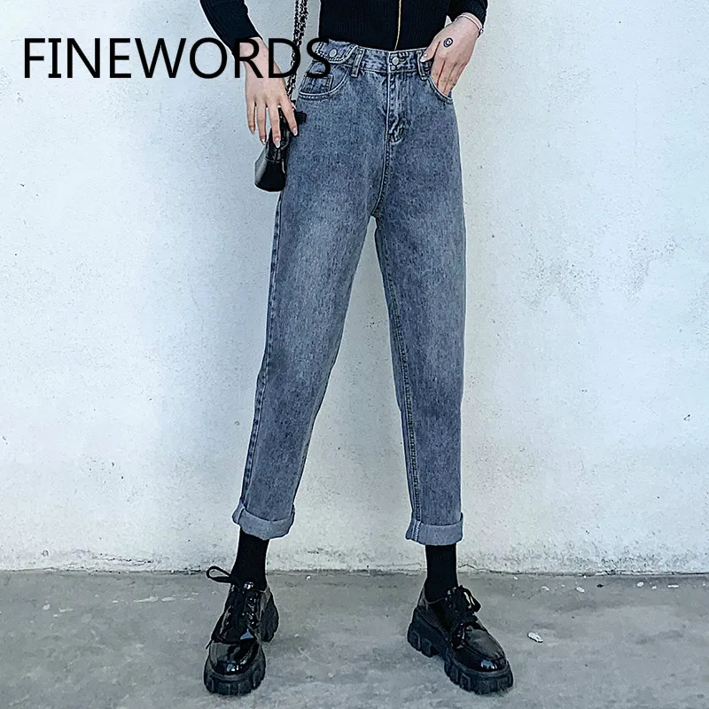 

FINEWORDS Vintage High Waist Harem Jeans Plus Size Loose Korean Jeans Streetwear Boot Cut Blue Mom Jeans Casual Spodnie Damskie