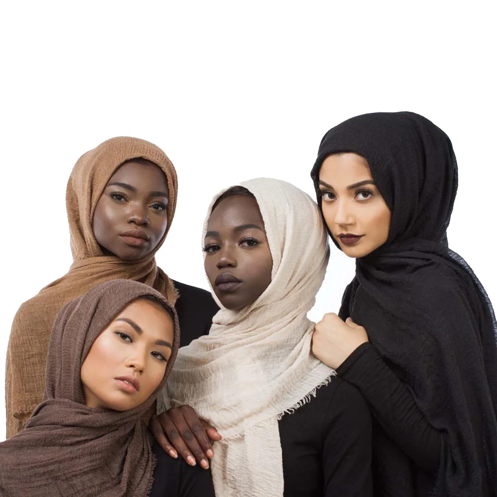 

women Plain Turban Hijab Shawl Ripple Scarf Wrinkle Muslim Scarves And Shawls Fringe Long Caps Soft Muffler Crinkle Headscarf