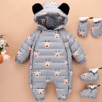 

Winter Baby Romper Jumpsuit Zipper Duck Down Infant Snowsuit Boy Girl Unisex Overalls Clothes Baby Romper with Gloves Foot Cover