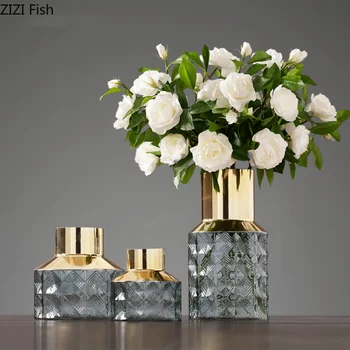 

Creative Nordic Gold glass vase Transparent printing Hydroponics Flower arrangement Home Decorations expensive gold vases
