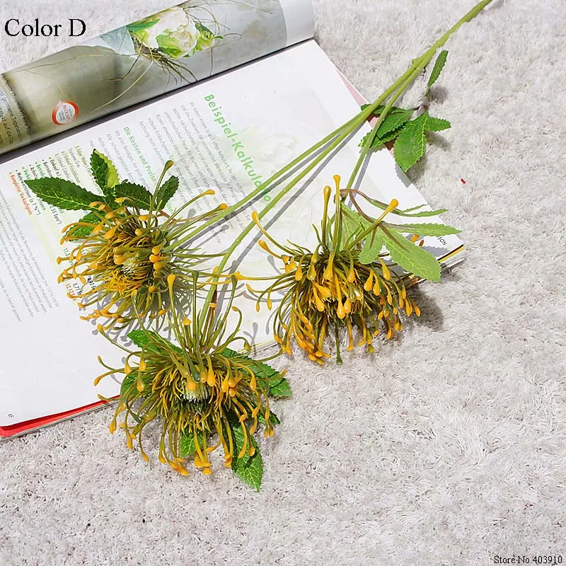 D 3 головки/ветка Leucospermum искусственные цветы для украшения свадьбы Искусственные цветы Пластиковые поддельные цветы Флер искусственное - Цвет: D
