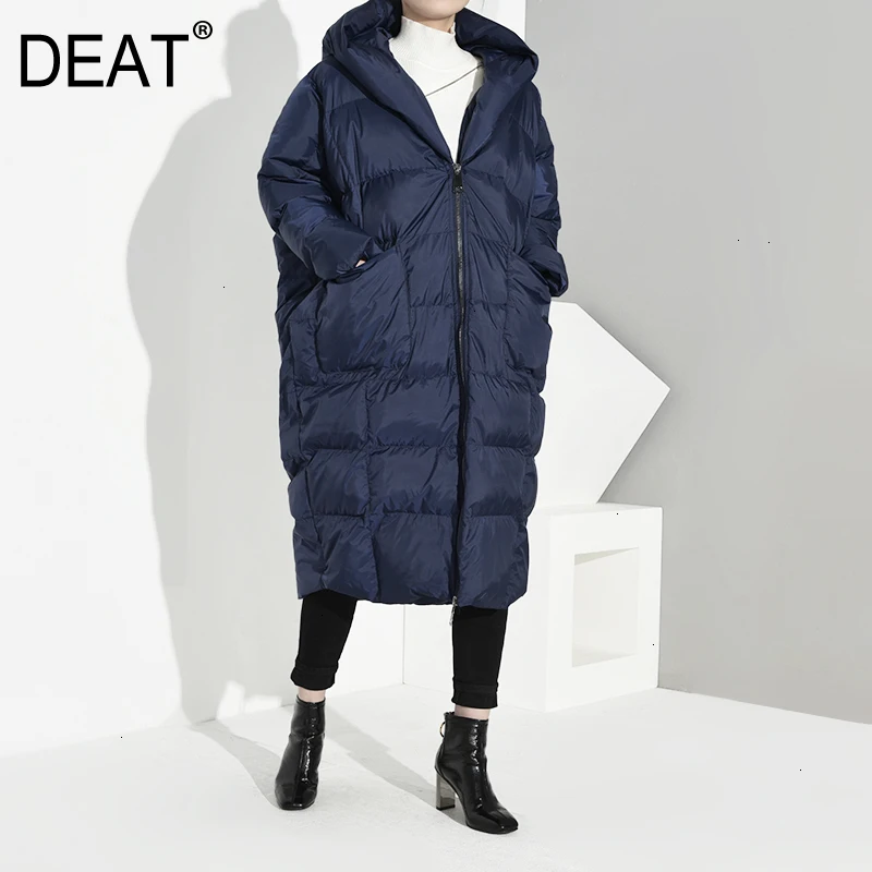 

DEAT2020 winter Cocoon Type Long Fund Overknee Thickening Even Hat Down Jackets Woman Skinny Loose Coat Cotton-padded