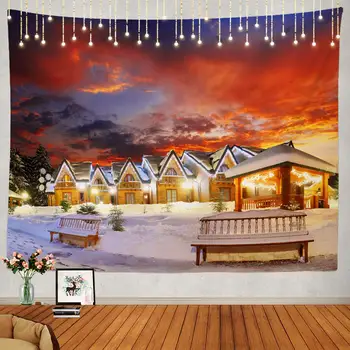 

House with Christmas Lights Winter Ski Custom Large Tapestry