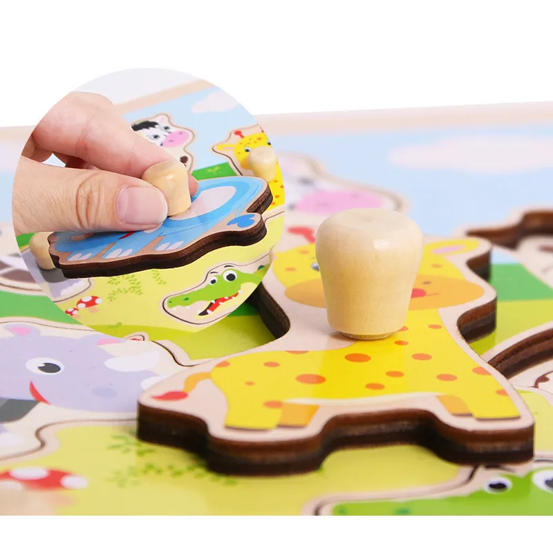 remarkable  Montessori Educational Wooden Toy Digital Animal Fruit Traffic Shape Puzzle Board Brain Training Ea