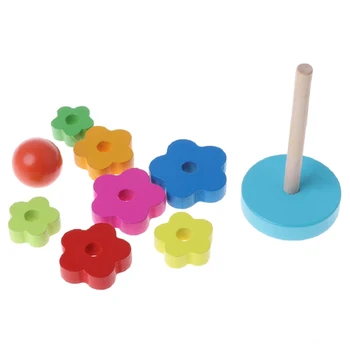 

Baby Kid Education Wooden Toy Stacking Nest Learning Stack Up Rainbow Tower Ring 72XC