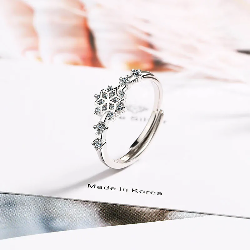 Jellystory модное серебряное 925 Ювелирное кольцо со снежинкой Форма Циркон драгоценный камень Открытое кольцо для женщин свадебный подарок
