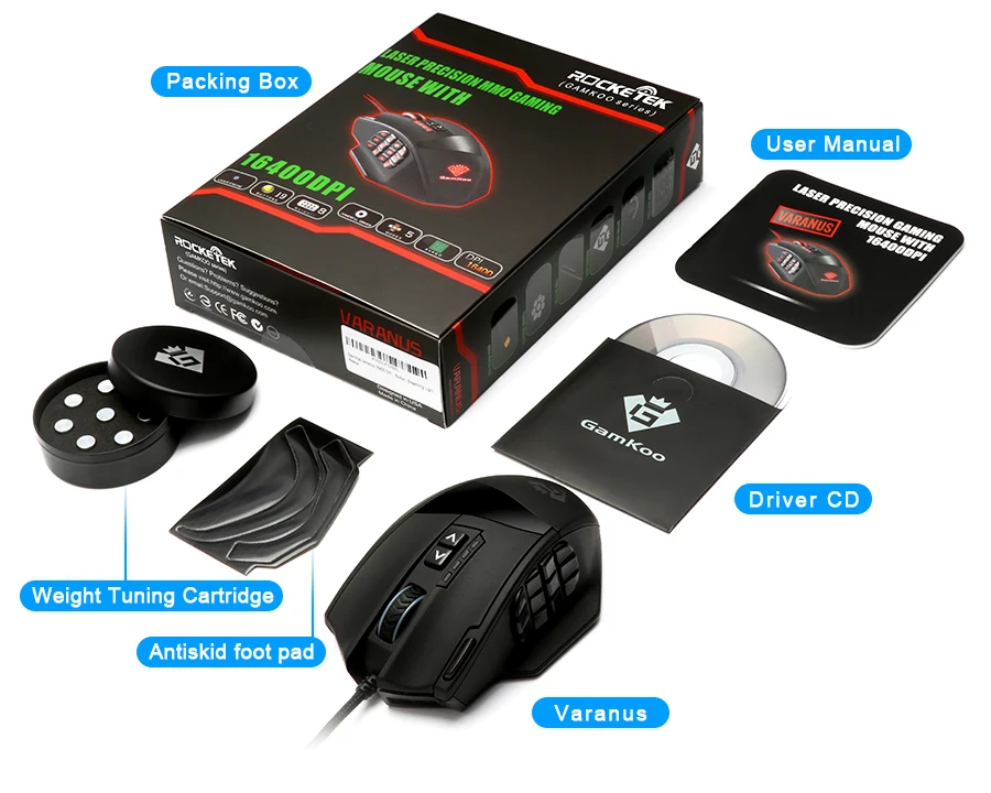 Rocketek USB игровая RGB мышь 16400 dpi 19 кнопок эргономичный дизайн для настольного компьютера аксессуары программируемые мыши геймер ПК