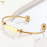 3 Love Hearts Bangles Golden Stainless Steel Jewelry for Women Bracelet Family Accessory Mother's Day Christmas Wift Couple Gift 2