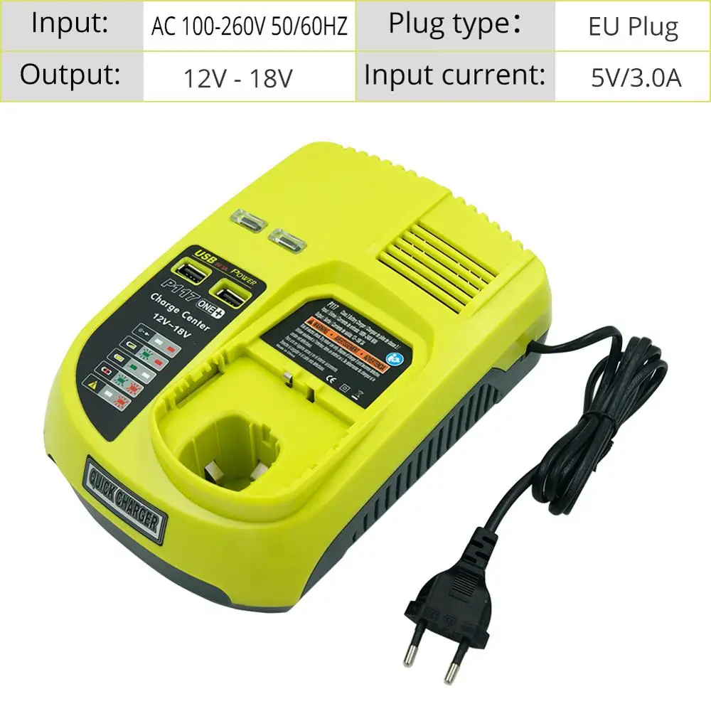 

P117 3A Current Li-ion Ni-Mh Ni-Cd Universal Battery Charger for Ryobi 12-18V Battery P100 P103 P107 P108 BPL1820 BPP1820