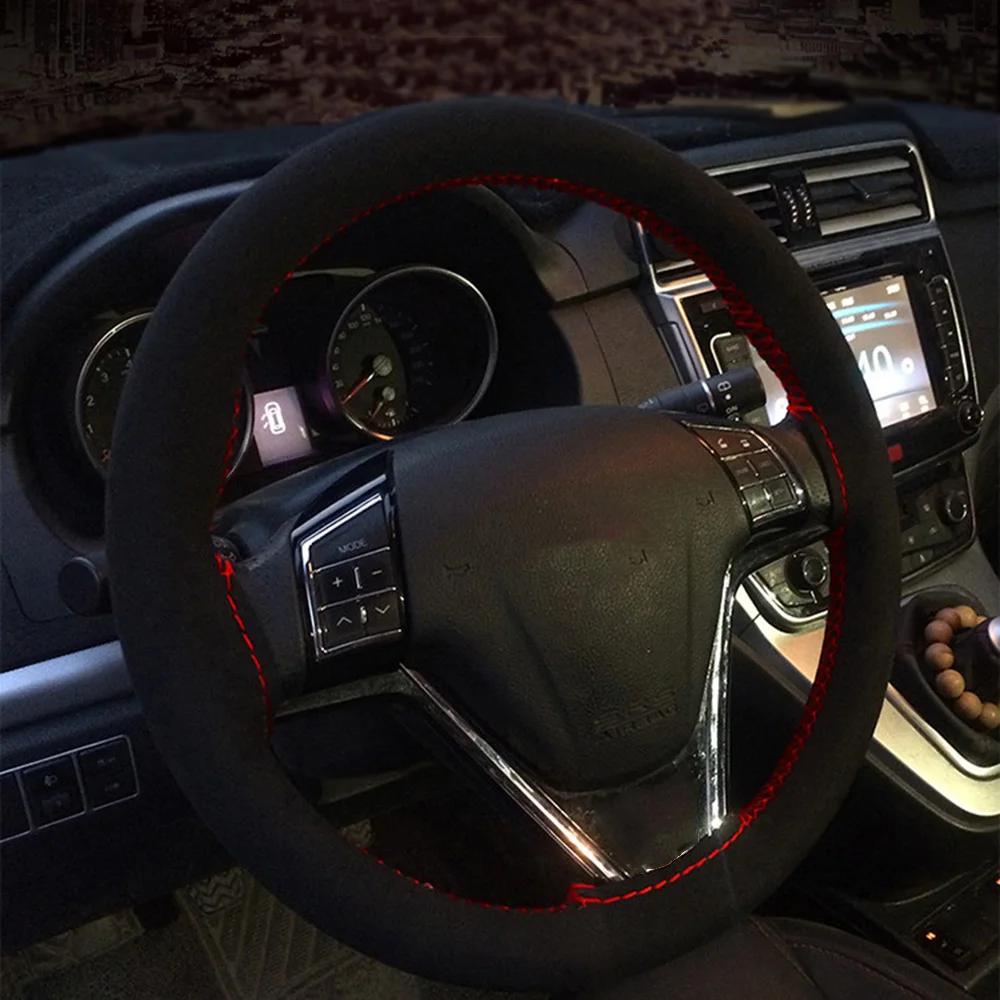 Нубук DIY швейный чехол рулевого колеса автомобиля с иглами нить инструмент 38 см в черной линии, красная линия, синяя линия, красочная линия