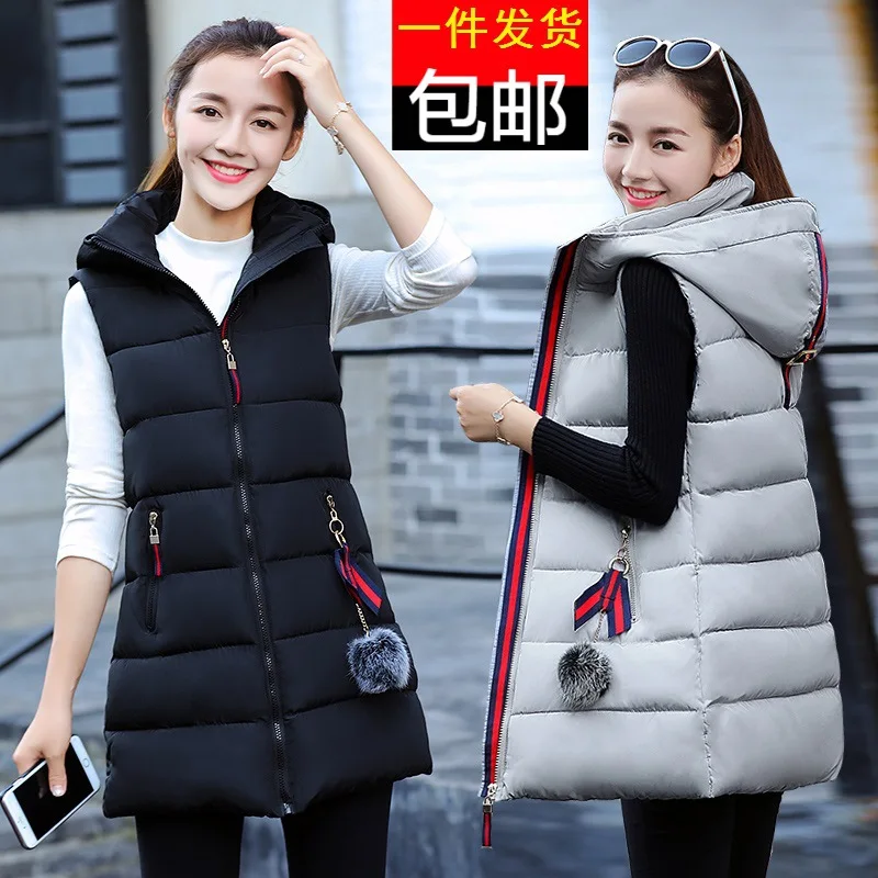 

2019 Autumn And Winter New Style Korean-style Fashion Slim Fit Cotton Vest Women's Mid-length Thick Sleeveless Waistcoat Large S
