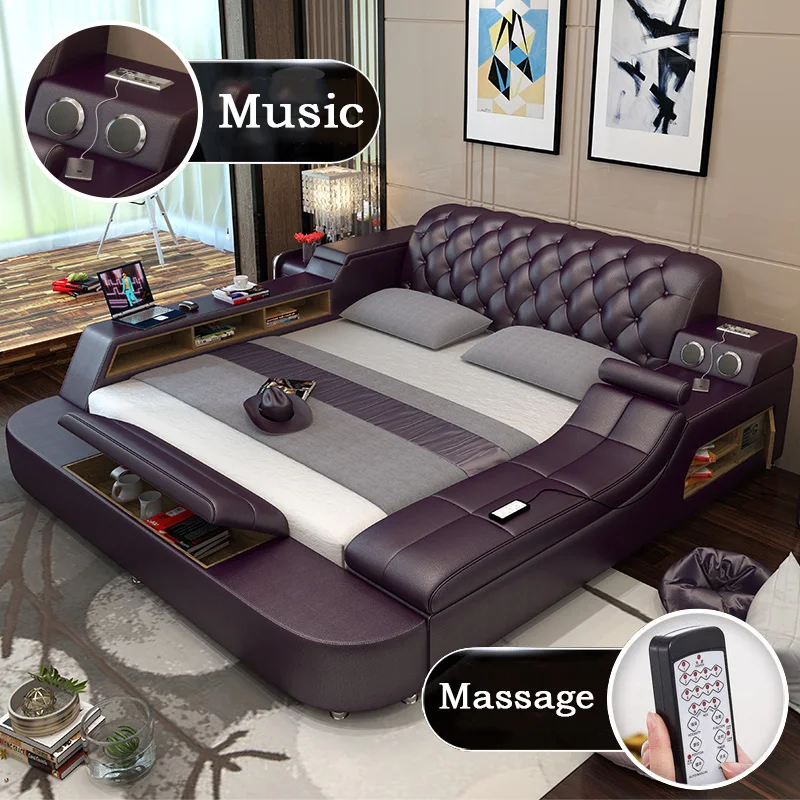 Modern Leather Fabric Bed With Storage Box Multimedia Function Bedroom Furniture Set | Мебель