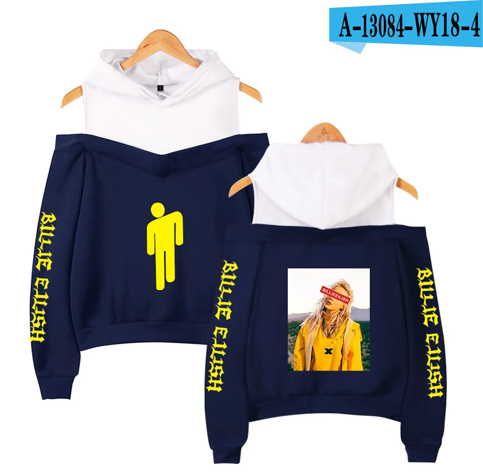 navy blue Kpop Billie Eilish толстовки женские весенние осенние модные дизайнерские худи с открытыми плечами толстовки Женская одежда - Цвет: navy blue