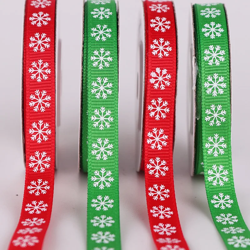 

Beautiful Snowflake Grosgrain Ribbon Geometric 100% Polyester Printed Christmas Gift Ribbon 10Yards/Roll 0.5 Inch 10mm