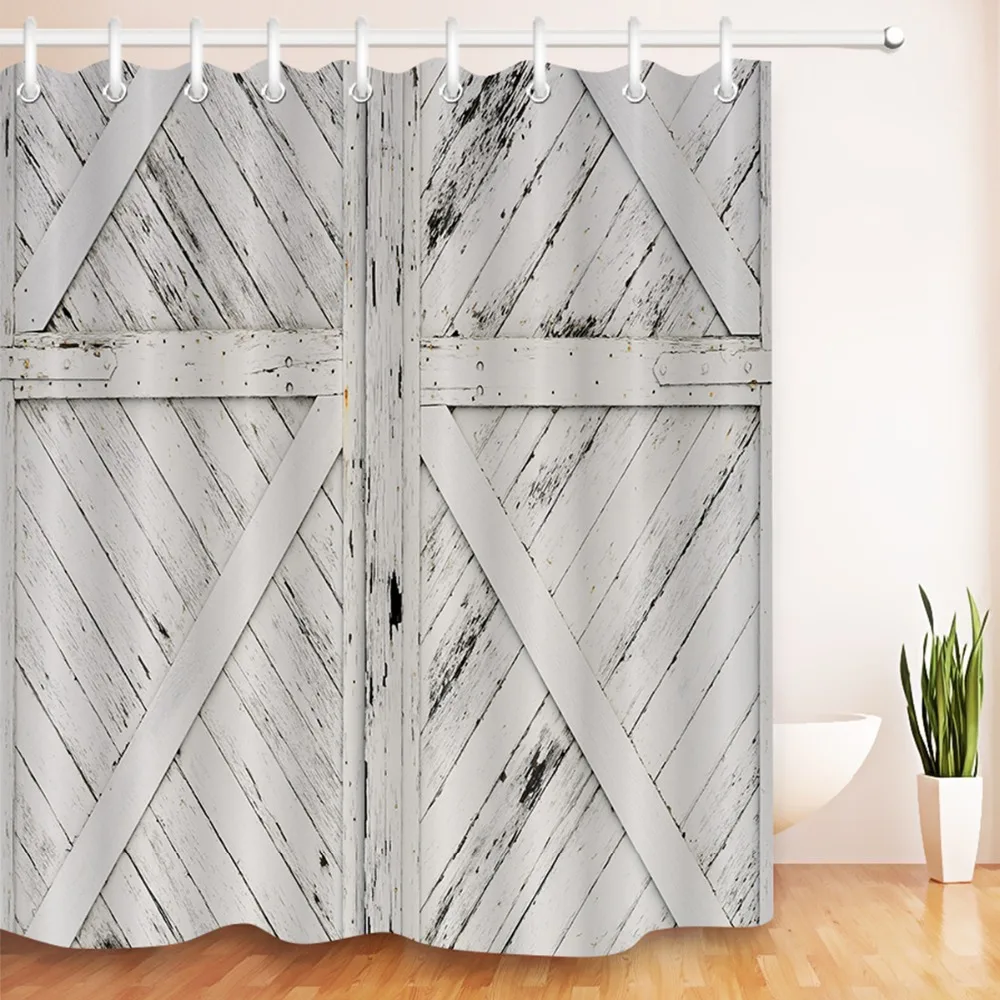 

72'' Shower Curtain Rustic Barn Door White Painted Barn Wood Farmhoouse Bathroom Curtains Fabric for Bathtub Home Art Decor