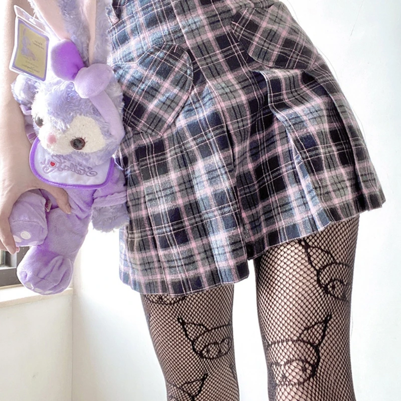 Japanese Anime Lolita Pantyhose Cartoon Devil Pattern Jacquard Tights Gothic Women Hollow Out Mesh Fishnet Stockings