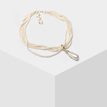 

Amorita boutique water drop pendant multi-layer pearl necklace
