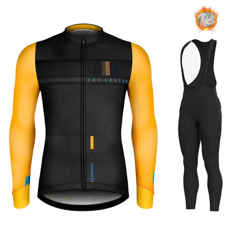 

2022 New Team Winter Thermal Fleece Cycling Clothes Men Long Sleeve Jersey Suit Outdoor Riding Mountain Bike MTB Bib Pants Set
