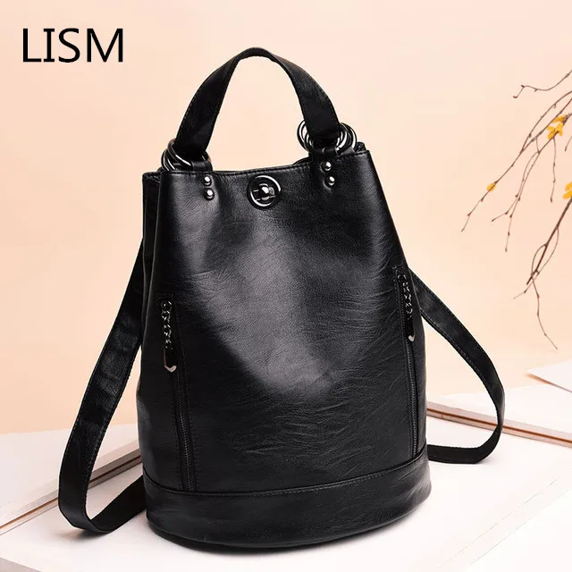 

LISM Women Backpack High Quality Leather Backpacks for Teenage Girls Female School Shoulder Bag Bagpack mochila plecak