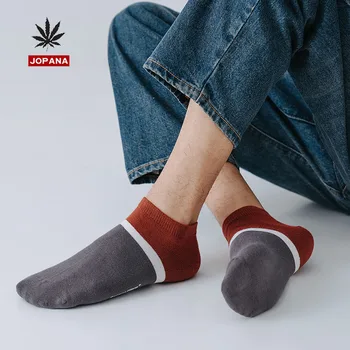 

Men's Thin Sock Creative Men's Patchwork Socks Yellow Unisex Short Stripe Letter Casual Cotton Adult Spring Classic Skarpetki