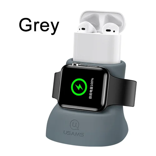 USAMS 2 в 1 зарядная док-станция для Apple Watch 4 3 2 1 Силиконовое зарядное устройство Держатель для i крепление для часов подставка Док-станция для Airpods 2 1 - Цвет: Grey