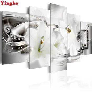 

Full Rhinestone embroidery,5 Panel White lily,hot sale diamond painting Cross Stitch kit diamond mosaic wedding decoration