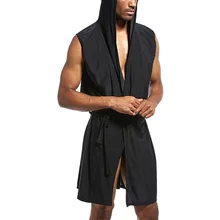 С капюшоном халат пижамы без рукавов для мужчин M-XL легкий