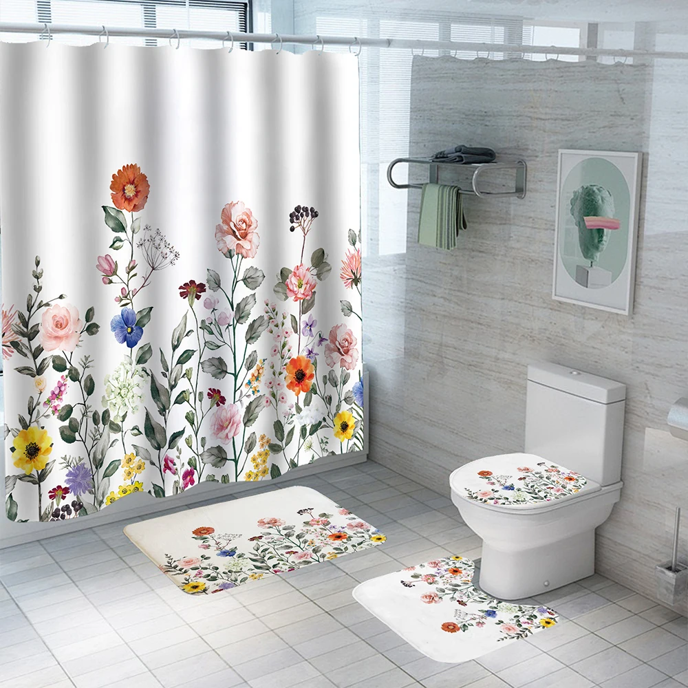 Shower Curtain Watercolor Flora Printed Waterproof Polyester