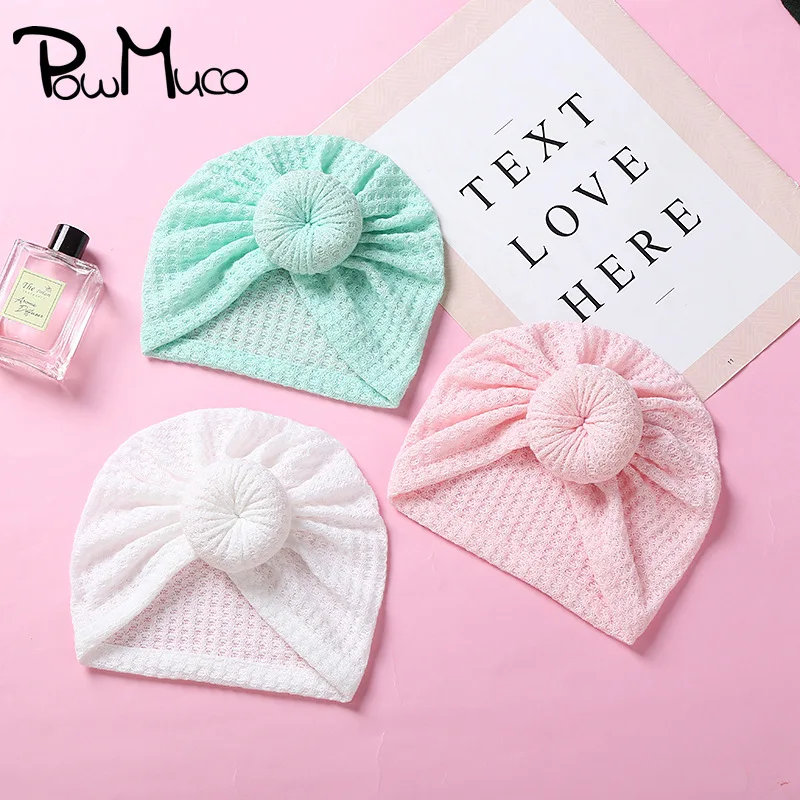 

Powmuco Solid Color Handmade Donut Baby Girls Turban Hat Fashion Infant Beanie Cap Newborn Headwear Hair Accessories Photo Props