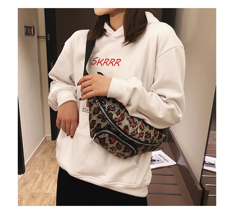 JIULIN Новая модная леопардовая сумка на одно плечо с блестками, женская сумка с карманами, модная многофункциональная сумка