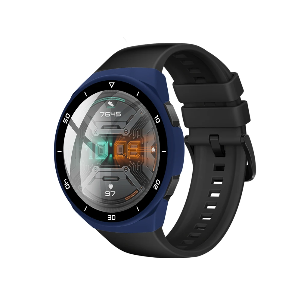 Durable Tempered Glass Screen Protector Frame for Huawei Watch GT 2E - Full Coverage Shockproof Case with Dial Scale