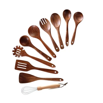 

Wooden Kitchen Cooking Utensils,10 Pcs Wooden Spoons and Spatula for Cooking Spoons and Spatula,Home Use and Kitchen