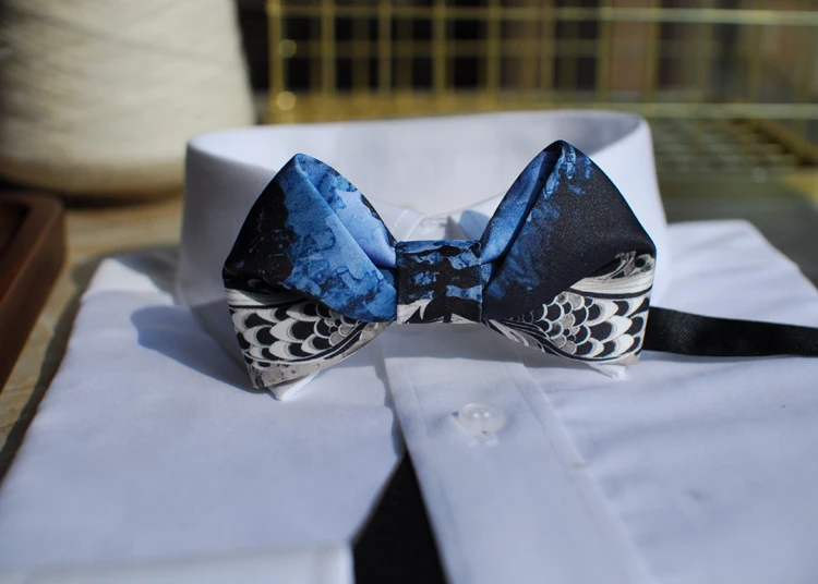 Free shipping new men's male printed groom groomsman High-quality blue elf design wedding host bow tie pot Western Western party