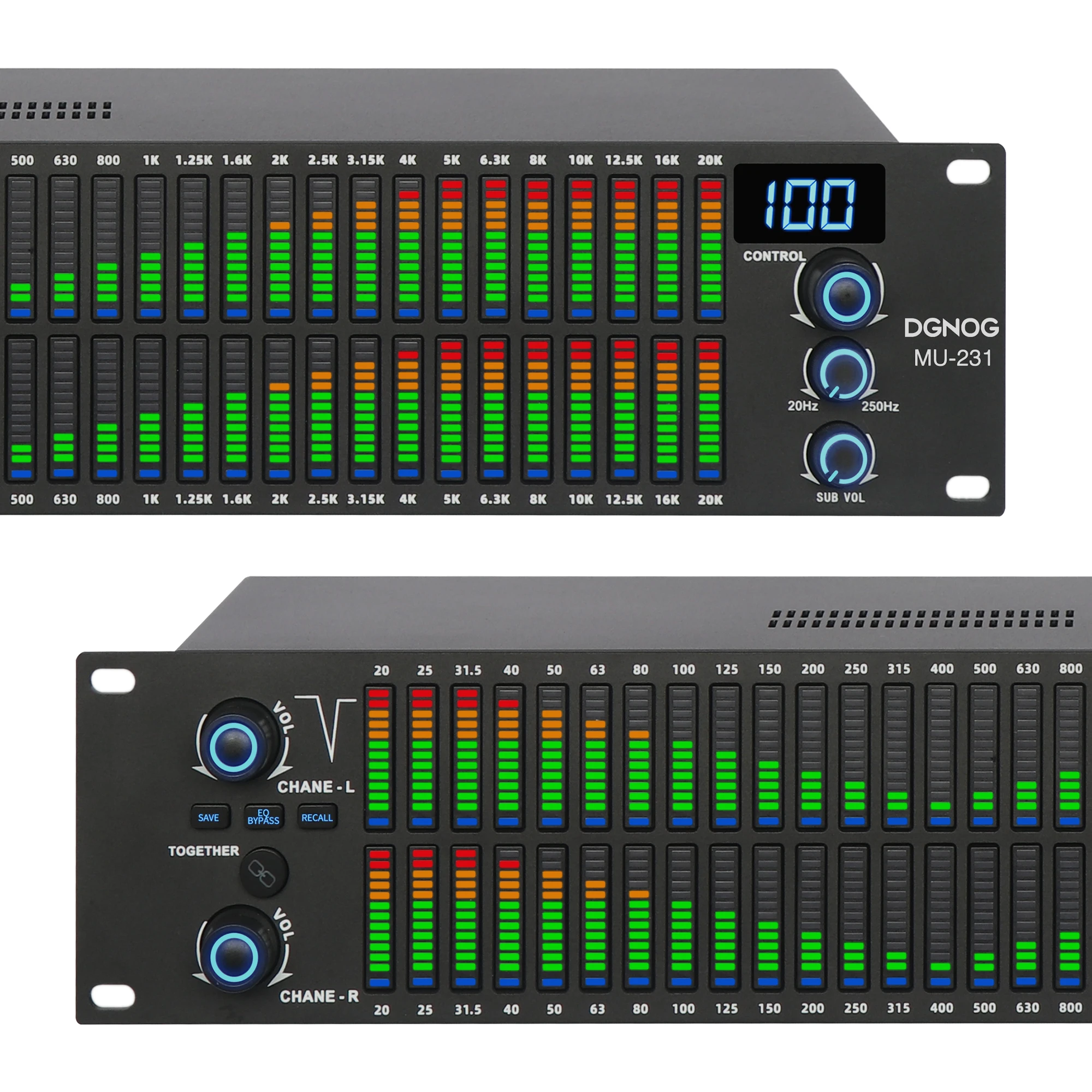 MU-231 Audio Equalizer Dual 31 Bands Digital Equaliser Profesional Sound System Equalizador Spectrum Speaker Management DGNOG