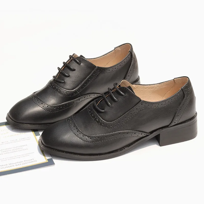 Handmade Big Size 32-42 Women Oxfords Shoes Vintage Genuine Leather Brogues Oxford Shoes For Woman British Carved Ladies Oxfords (10)