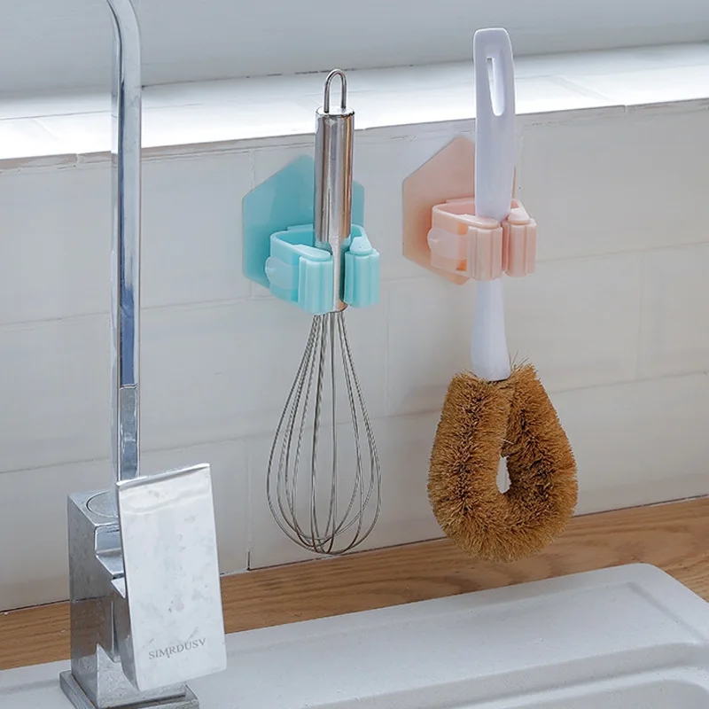50pcs/lot Hexagonal Mop Rack Storage Mop Hook Toilet Bathroom Wall Hangers Broom Rack Mop Clip