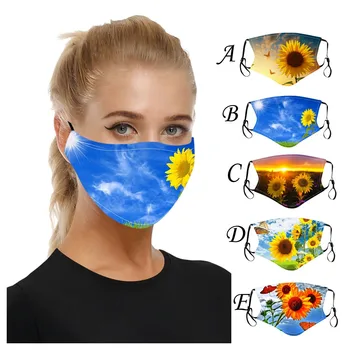 

Washable Reusable Mouth Mask Flower Face Masks Sun Flower Printed Masks Fabric Adult Protective Filter Mouth Cover mascarillas