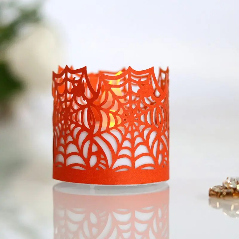 50Pcs Halloween Spider Web Paper Laser Cut Hollow Flameless Tea Light Candle Lampshade Holder Wedding Party Home Decor