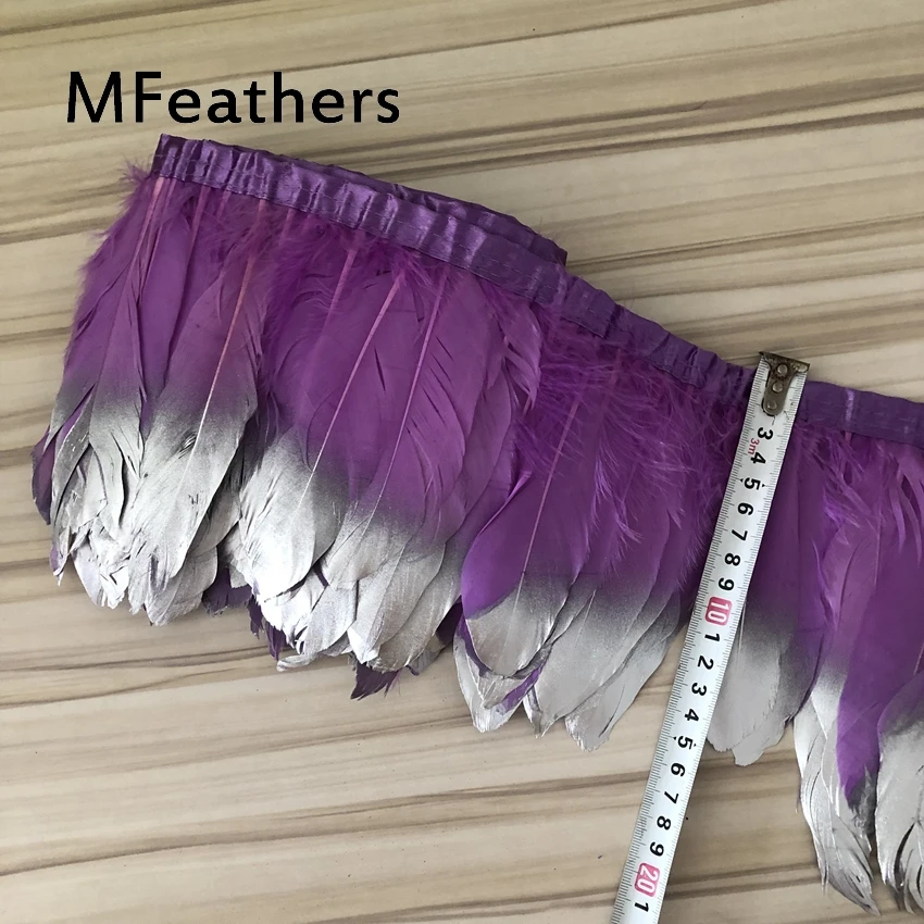 light purple 2 ярда мятно-зеленая окрашенная гусиная утка перо Кружева с серебряными наконечниками 6-" натуральные перья ленты Рождество Свадебные украшения полосы - Цвет: light purple