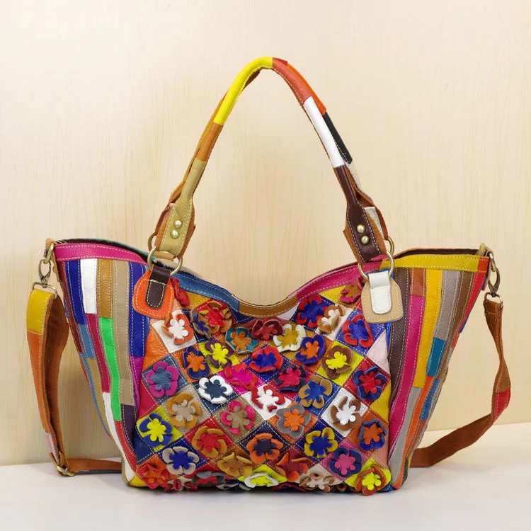

Genuine Leather Full-grain Leather Colorful Flower Contrast Color Cool Characteristics Trendy Bag Shoulder Casual WOMEN'S Bag