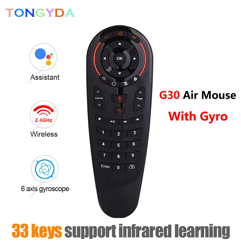 

G30 Voice Remote Control Air Mouse Wireless Mini Keyboard support Google Assistant 33 Keys with IR Learning for Android TV Box