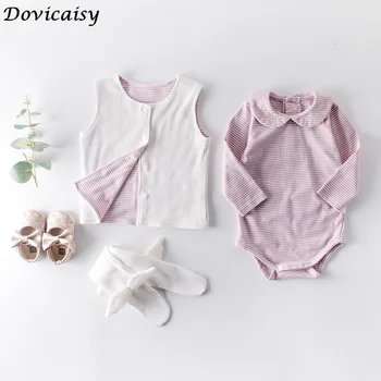 

Baby's Sets New long Sleeve Bodysuit Baby knit vest+baby rompers Headband Clothes For Newborn Girls Baby clothes