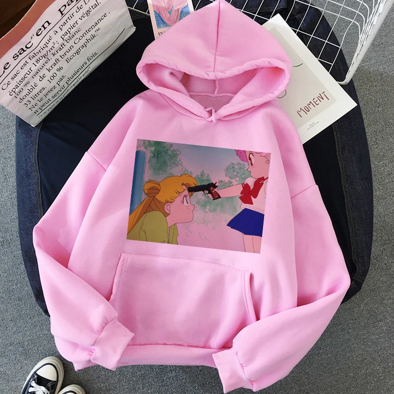 Сейлор Мун каваи аниме Harajuku Толстовка для женщин Ullzang милый кот мультфильм корейский стиль толстовка 90s Модный Графический Hoody женский - Цвет: H2274