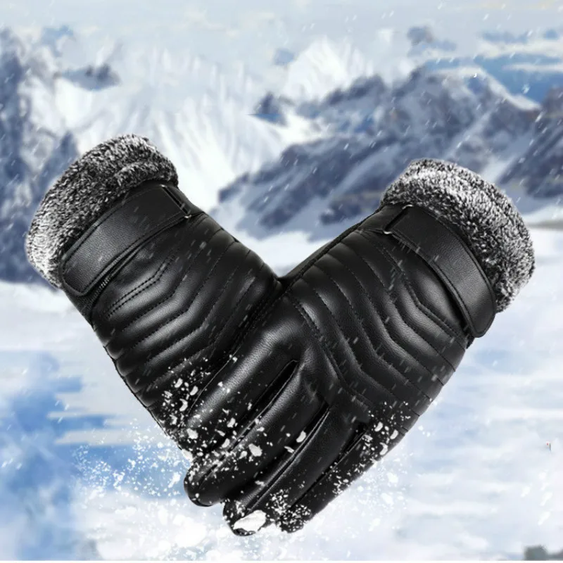 Кожаные перчатки для мужчин с сенсорным экраном, меховые толстые теплые тактические перчатки, мотоциклетные лыжные Зимние перчатки для сноуборда, несексуальные перчатки и варежки