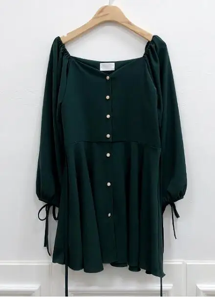 Dark green Трапециевидные платья, женские модные корейские платья в японском стиле, милое платье с открытой спиной, вечерние платья с мини-пуговицами, винтажное платье, туника 9310 - Цвет: Dark green