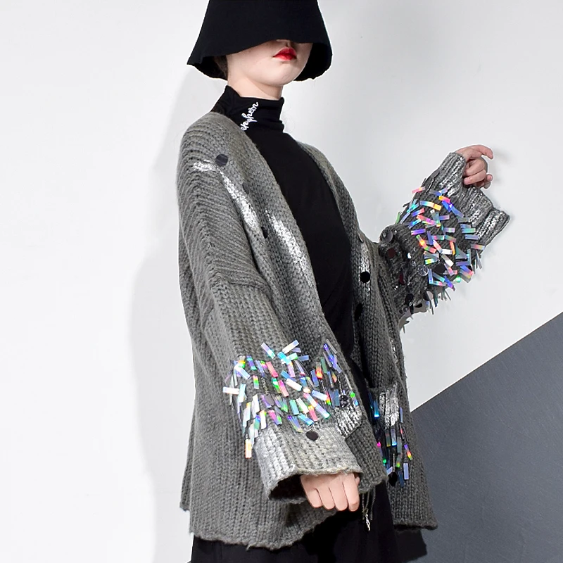 XITAO Casual Patchwork Sequins Sweater Women 2020