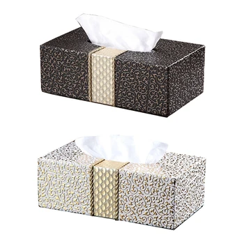 

2pcs Car Home Rectangle Shaped Tissue Box Household Living Room Desktop Napkin Tissue Holder - Black+Gold & White+Gold